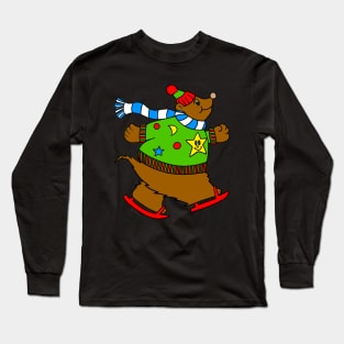 ICE Skater Brown Bear Lover Merry Christmas Sweater Long Sleeve T-Shirt